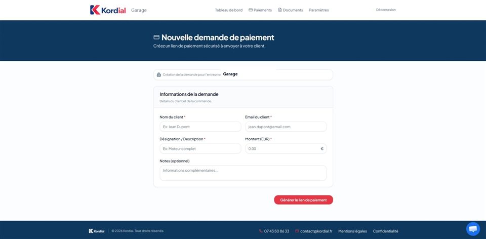 Création d'une demande de paiement dans Kordial